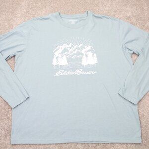 Eddie Bauer Shirt Mens 2XL XXL‎ Blue Mountain Graphic Cotton/Poly L/S Pullover